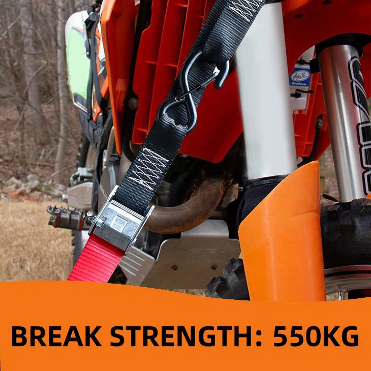 Motorcycle Heavy-Duty Cam Buckle Strap With Safety S-Hooks, 2-Pack