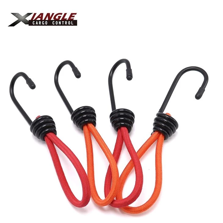 5mm Bungee Cord With Hooks Black Anti-Rust Paint Spiral Wire Hooks For Camping