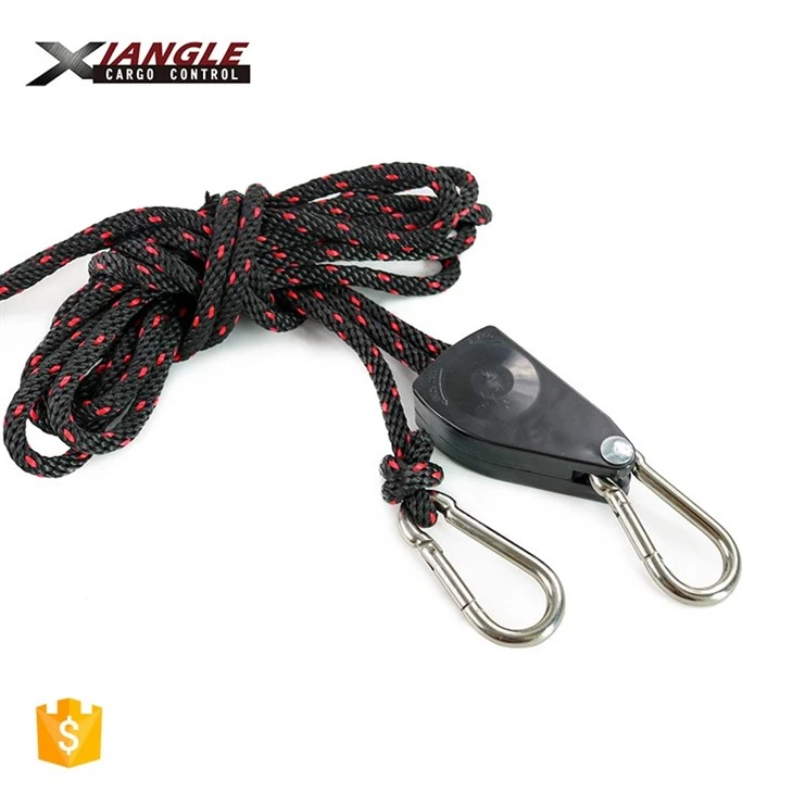 150Lbs Adjustable 1/4 Inch Rope Ratchet Strap With Carabiner Hooks