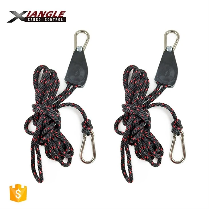 150Lbs Adjustable 1/4 Inch Rope Ratchet Strap With Carabiner Hooks