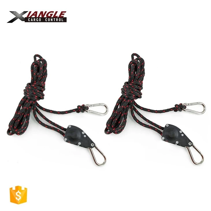 150Lbs Adjustable 1/4 Inch Rope Ratchet Strap With Carabiner Hooks